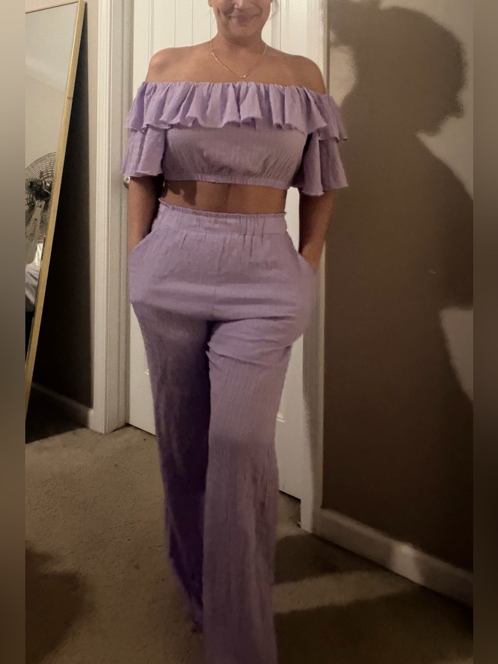 Off-the-Shoulder Lavender Two-Piece Set